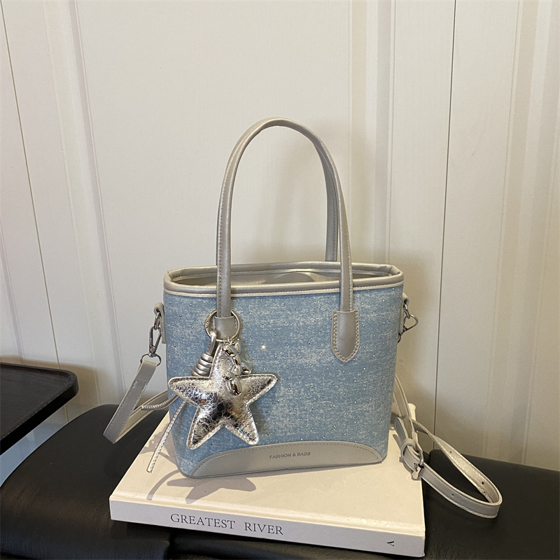 Luxury Bags Denim - Denim Underarm Shopper Totes Large Capacity